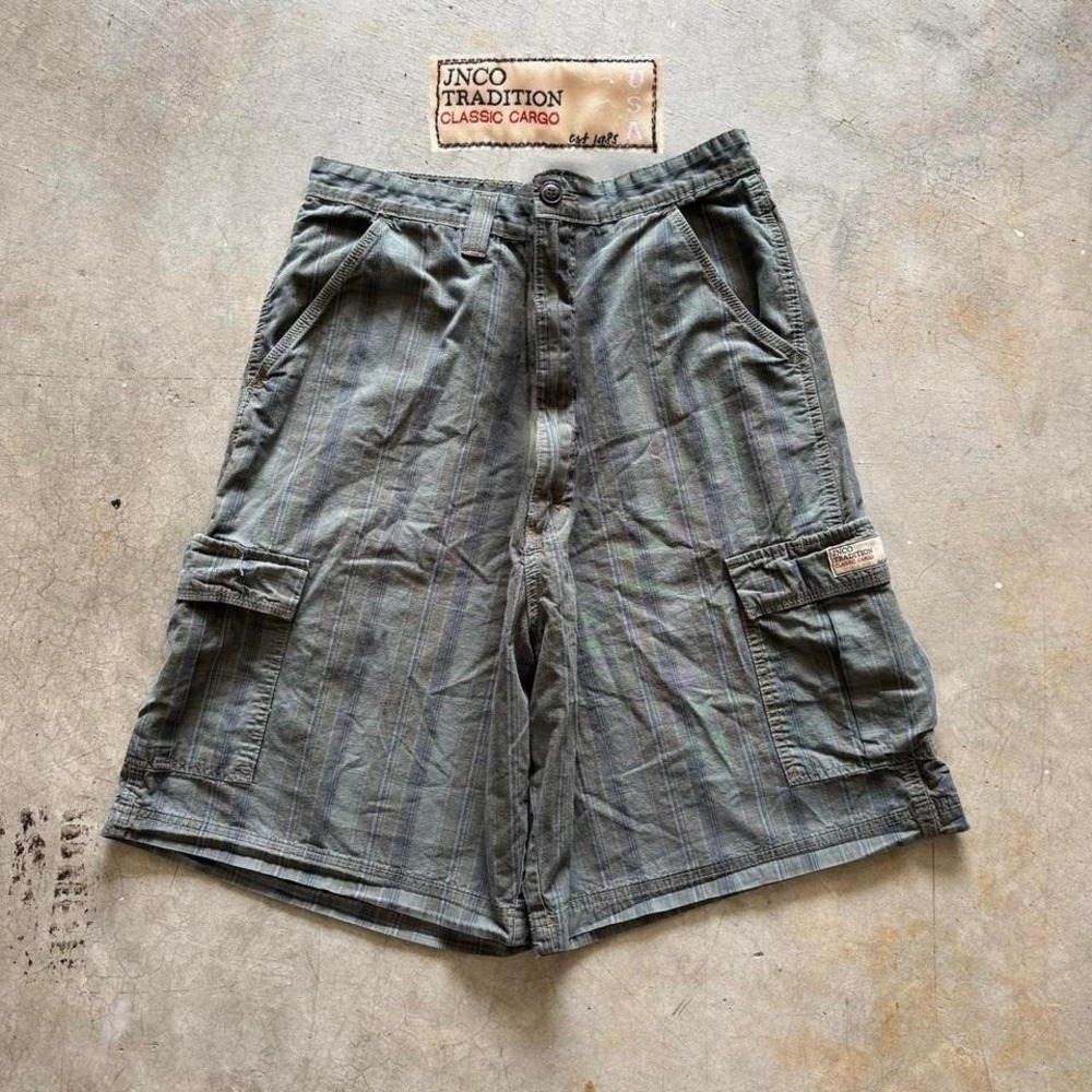 Baggy JNCO Long Plaid Cargo Shorts Jorts Vintage Y2K Surf Striped